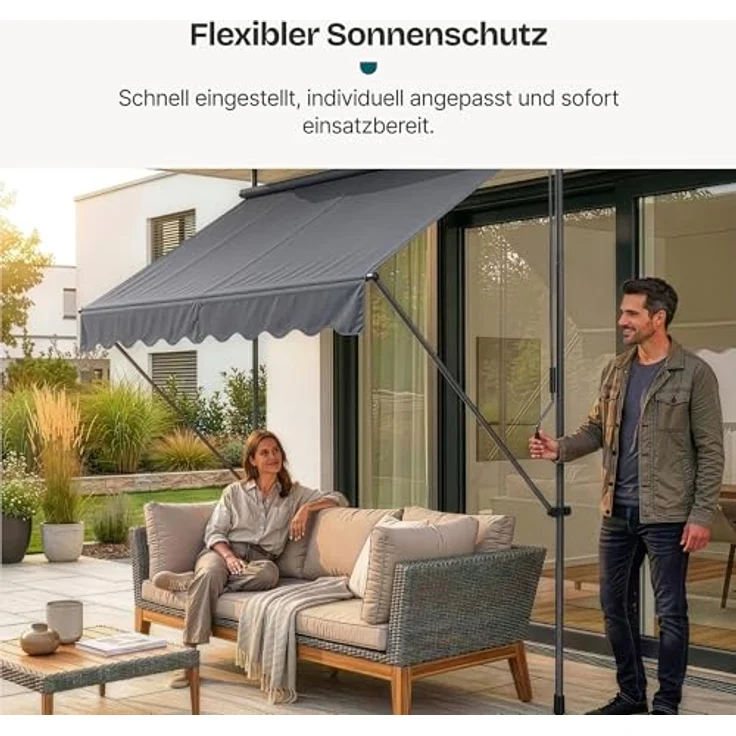 Pro.tec - Klemmmarkise 300x120x200-300cm ohne Bohren Mittelgrau – Bild 6