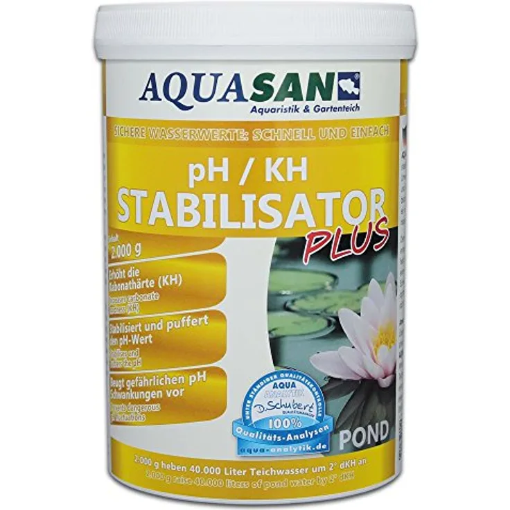 AQUASAN Gartenteich pH/KH Stabilisator Plus (Stabilisiert den KH-Wert und pH-Wert - Sorgt dabei für lebenswichtige und stabile Wasserwerte im Gartenteich), Inhalt:2 kg