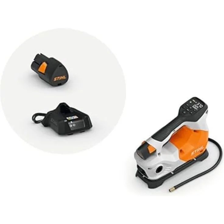STIHL Akku-Kompressor KOA 20, mit Akku AS 2 und Ladegerät AL1 - AS-System, ergonomisches Display, LED-Licht, automatische Abschaltfunktion, Gummifüße, blau