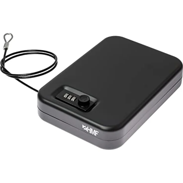 HMF 317-02 Sicherheitsbox mit Zahlenschloss, tragbarer Safe, Sicherungskabel | 24,5 x 16,5 x 5,7 cm | Schwarz – Bild 1