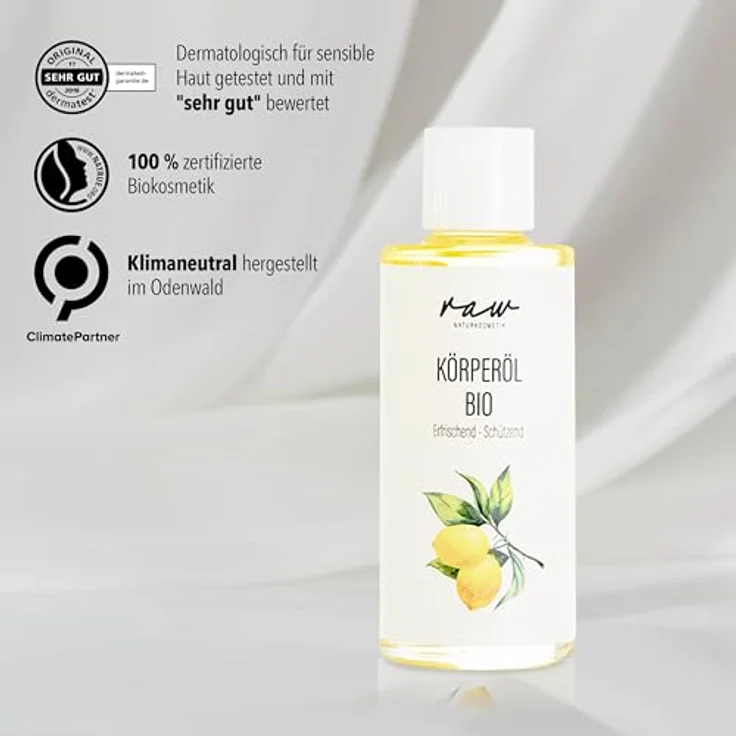 raw Kosmetik Körperöl BIO Lemongras und Ginseng, 100ml, kaltgepresste Bio Öle für gestresste und empfindliche Haut, vegan und klimaneutral – Bild 3