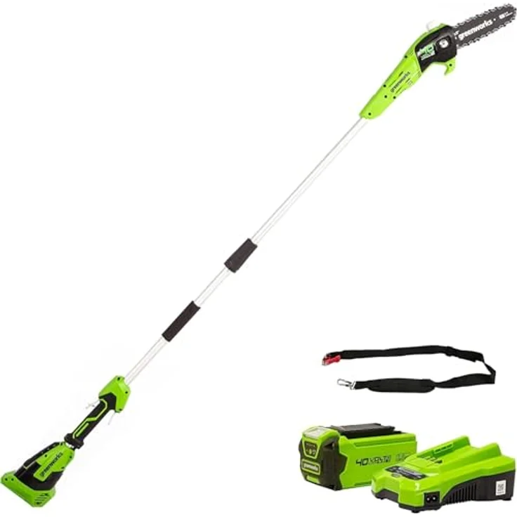 Greenworks Tools Akku-Hochentaster G40PSFK2 (Li-Ion 40V 20cm Schwertlänge 8 m-s Kettengeschwindigkeit Alustange 3-teilig inklusive 2 Ah Akku und Ladegerät) – Bild 2