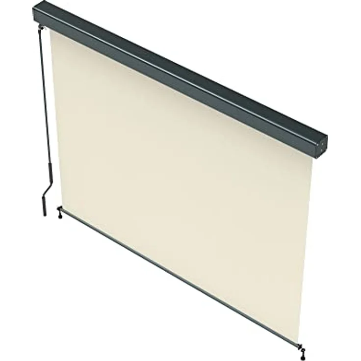 paramondo Außenrollo Senkrechtmarkise 2000, 160 x 250 cm, Beige mit Kassette & Kurbelbedienung, Gestell Anthrazit, UV-Schutz 50+ – Bild 2