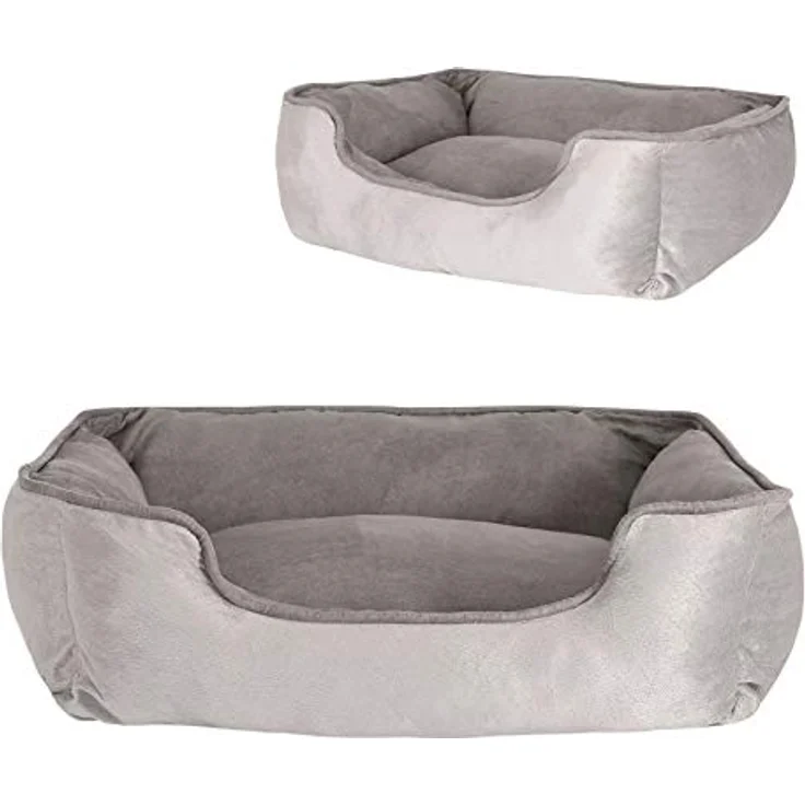 lionto Hundebett 2-in-1 mit komfortablem Einstieg, kuscheliges Heimtierbett zum Wenden für Hunde und Katzen, 80x60 cm, Hundekissen in pflegeleichter Wildlederoptik, grau – Bild 4