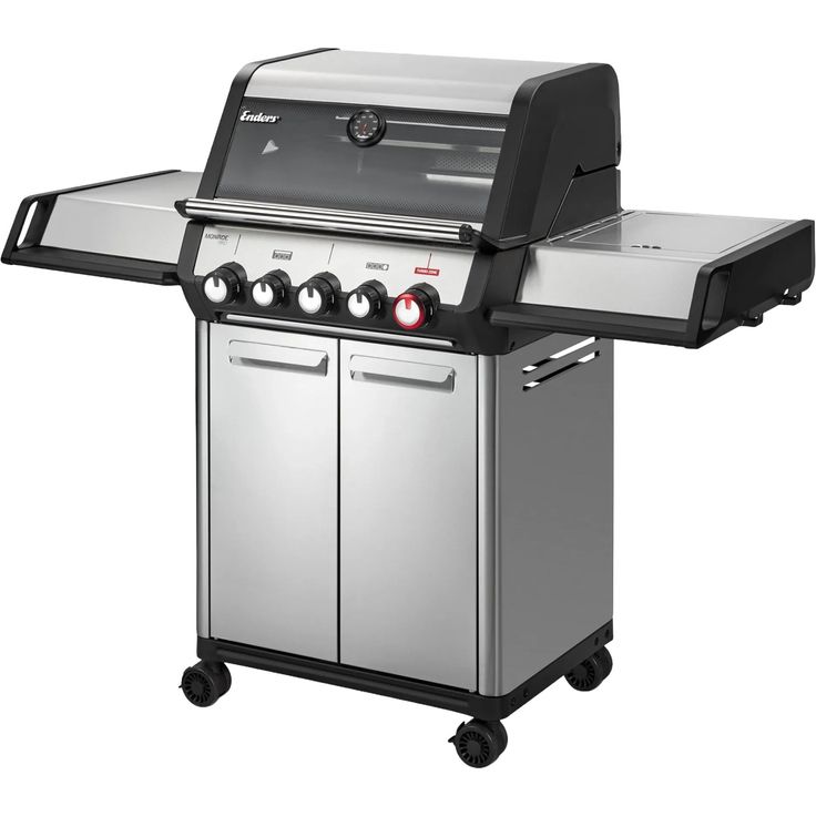 Enders Gasgrill Monroe Pro 3 SIKR Turbo, Edelstahl mit Heat Range, Turbo Zone und Sichtfenster, inkl. leistungsstarkem Seitenkocher