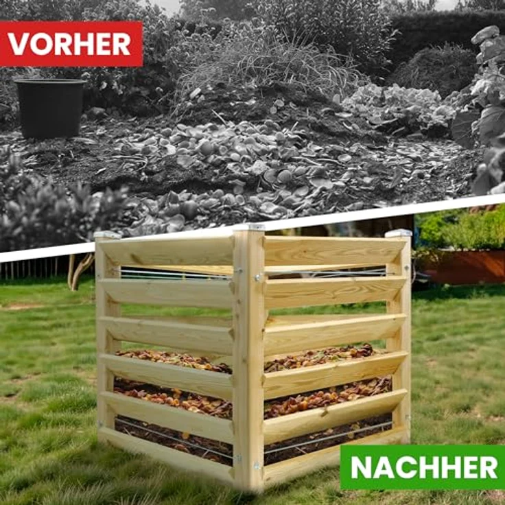 Gartenwelt Riegelsberger Moderner Komposter Single aus Lärchenholz 100x100 cm, Höhe 80 cm, Stecksystem, resistent gegen holzzerstörende Pilze oder Insektenfraß, naturbelassen in rötlich/gelbem Erscheinungsbild – Bild 4