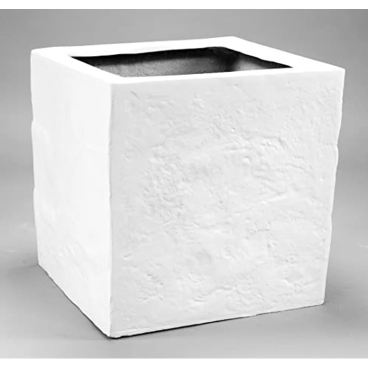 Elegant Einrichten Pflanzkübel Fiberglas Stein-Optik, quadratisch 40x40x40cm, weiß, frost- und UV-beständig, leicht und langlebig – Bild 3