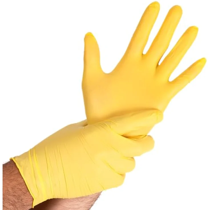 FRANZ MENSCH 1000x Hygostar Einweghandschuhe Safe Light, reißfeste Nitrilhandschuhe, puderfrei, latexfreie Gummihandschuhe, Gelb, Größe S-XL & XXL – Bild 3