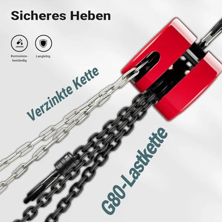 Wiltec Kettenzug 1000Kg 1T 3M, Flaschenzug mit drehbarem Lasthaken und robuster Stahlkonstruktion – Bild 6
