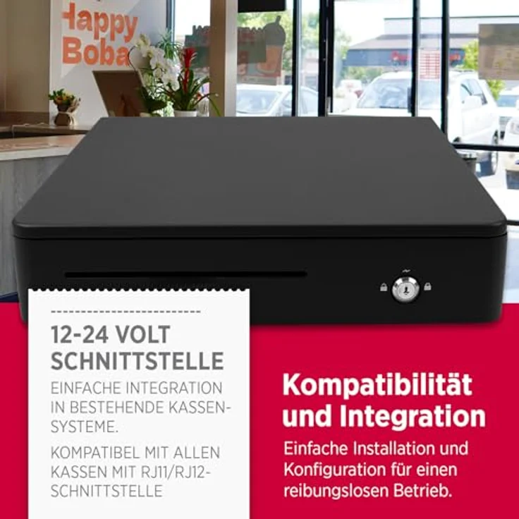 Olympia M 405 Schwarz, Kassenlade mit 8 Münzfächern & 4 Scheinfächern, robustes Vollmetallgehäuse, elektrisch ansteuerbar mit Schloss & RJ11/RJ12-Anschluss – Bild 3