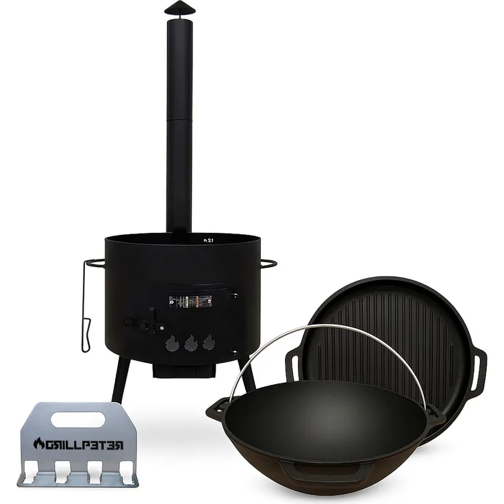 Olymp Handels GmbH Utschak Ø40cm Kasan 12L Gusseisen Grilldeckel mit Vierfachbieröffner, kompakt und multifunktional