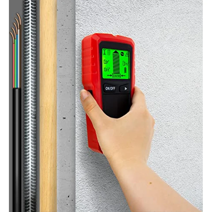 SCHMIDT security tools Leitungsortungsgerät Ortungsgerät CF-13 Wandscanner Multidetektor Balkensucher, digitaler LCD-Display, Farbe: Rot - Preisvergleich – Bild 2