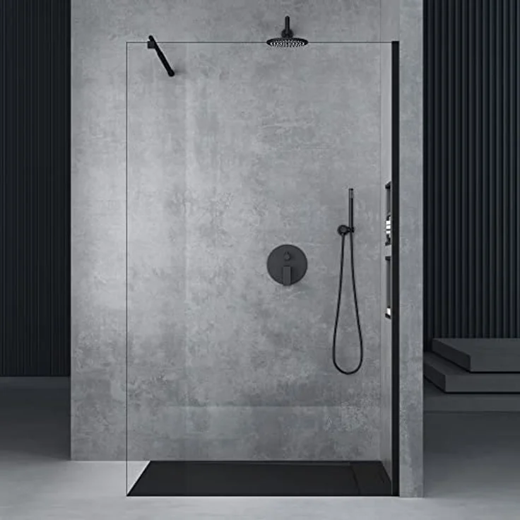 Mai & Mai Duschwand Bremen2, Walk-In Duschabtrennung 150x200cm, Schwarz, 10mm ESG-Sicherheitsglas, NANO-Beschichtung, beidseitig montierbar, inkl. Stabilisator BRAM1 – Bild 2