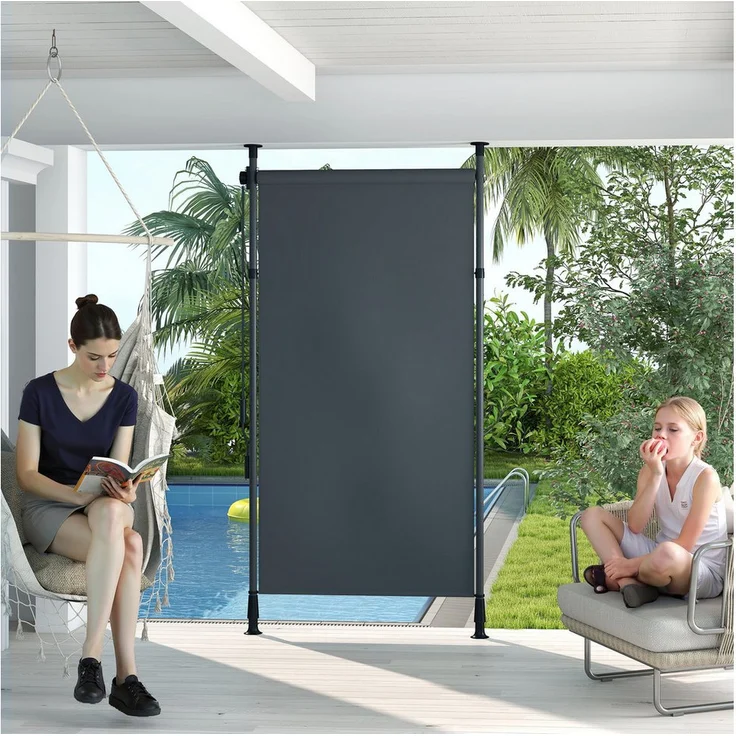 furnicato Freistehende Markise, Dunkelgrau 220-310 cm, UV-beständiger Sonnenschutz mit Handkurbel für den Gartenbereich
