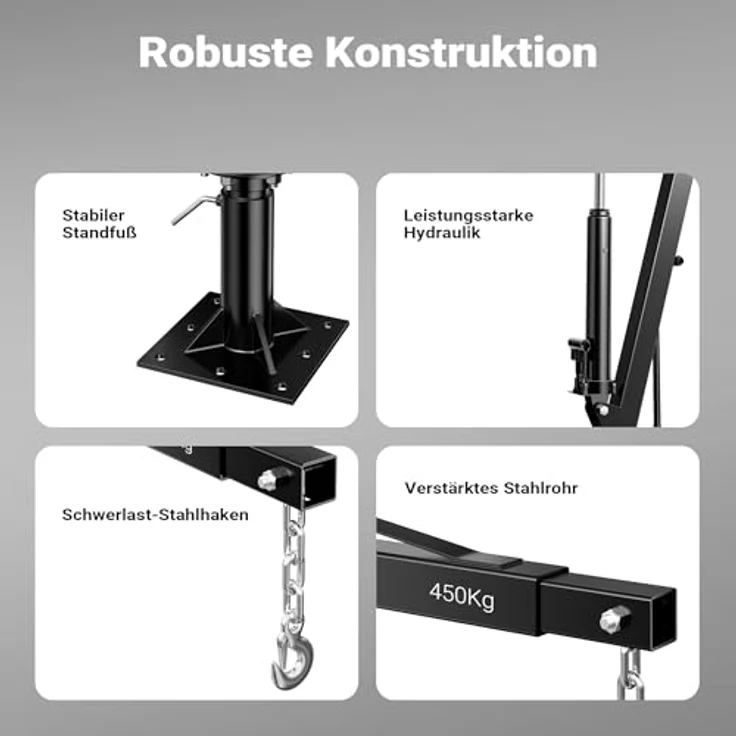 Wiltec Pickup Kran, hydraulischer Ladekran 1800 mm, 900 kg Traglast, 360° drehbar, Werkstattbodenmontage – Bild 6