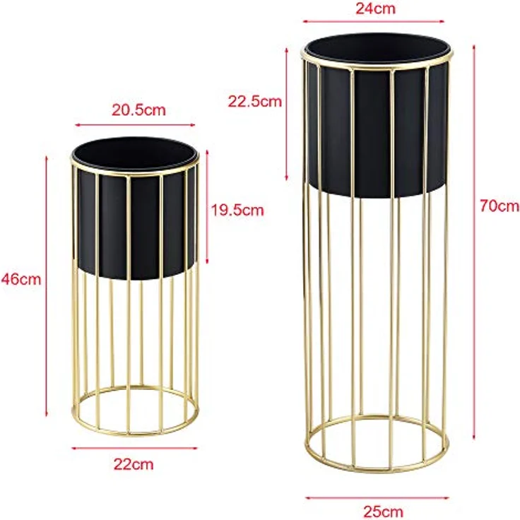 en.casa Blumenständer (Set, 2er), »Mortsel« Pflanzenständer 2er Set Metall Schwarz/Goldfarben - Zeitloses und dekoratives Design – Bild 4