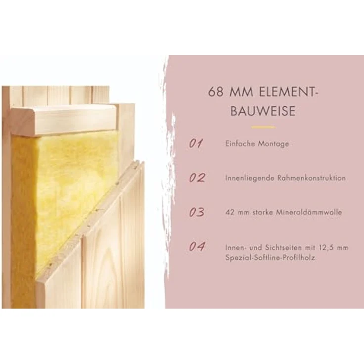 Karibu Innensauna Inara, inklusive Saunaofen 9kW mit integrierter Steuerung, 231x231 cm, 3 Liegen aus hellem Espe, bronzierte Ganzglastür – Bild 7