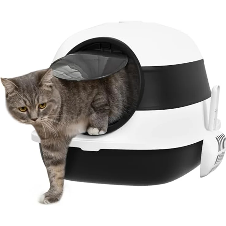 PawHut Katzentoilette mit Deckel, inkl. Deodorant, Bodengitter, Streuschaufel, für Katzen bis 5 kg, Weiß+Schwarz, 52 x 41 x 38 cm – Bild 1