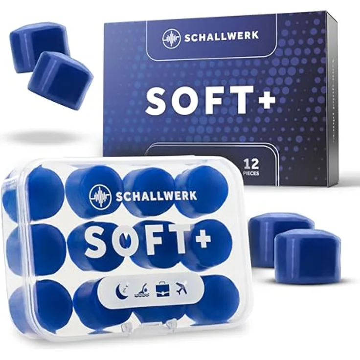Schallwerk ® Soft+ | 12 Silikon Ohrstöpsel – Optimale Unterstützung als Schlafgehörschutz, weiche Ohrenstöpsel zum Schlafen Silikon – Earplugs for sleeping