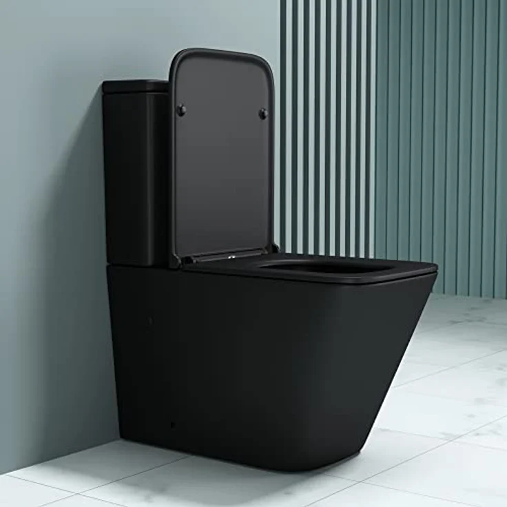doporro Stand-WC mit Spülkasten komplett S112T schwarz matt inkl. Softclose Absenkautomatik 36x63x82cm Stand-Toilette schwarz matt spülrandlos – Bild 4