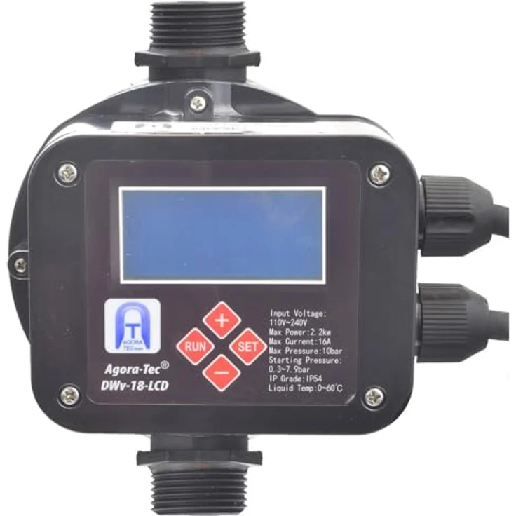 Agora-Tec® Pumpensteuerung Druckschalter Durchflusswächter DWv-18-LCD verkabelt, mit Trockenlaufschutz, Überdrucküberwachung, Leckageanzeige, für Hauswasserwerke – Bild 2