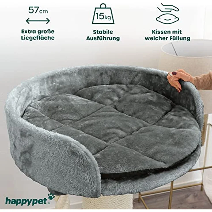 HAPPYPET Premium Kratzbaum 'Balu' Grosse Katzen Stabil - Katzenbaum, Kletterbaum, für Maine Coon, Ragdoll, Robustes Natursisal, Dicke Stämme 18 cm, 100 cm hoch, Grau – Bild 4
