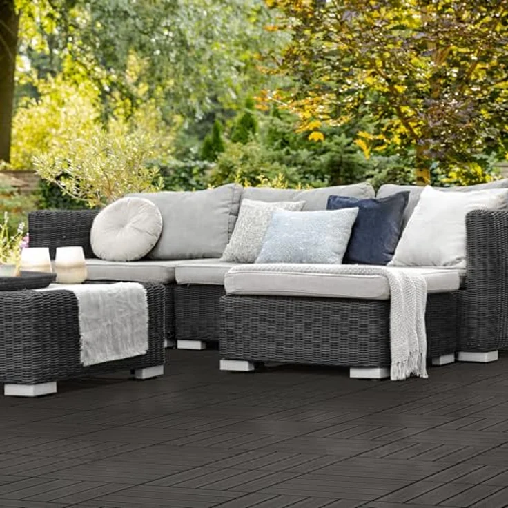 ECD Germany WPC Terrassenfliesen 30x30 cm 22er Spar Set für 2m² Anthrazit in Holzoptik für Garten Balkon Bodenbelag mit Drainage und Klicksystem Terrassendielen Balkonfliesen Klickfliesen Holzfliesen – Bild 9