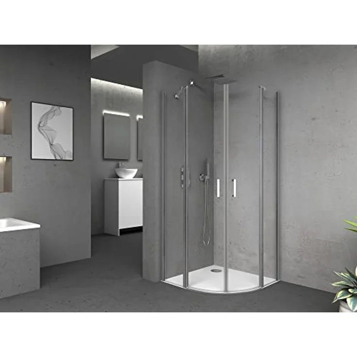 Marwell NEPTUN II Runddusche 90x90x195 cm mit Hebe-Senkmechanismus, Aluminiumprofilen in chrom, Pendeltüren und Abperleffekt – Bild 1