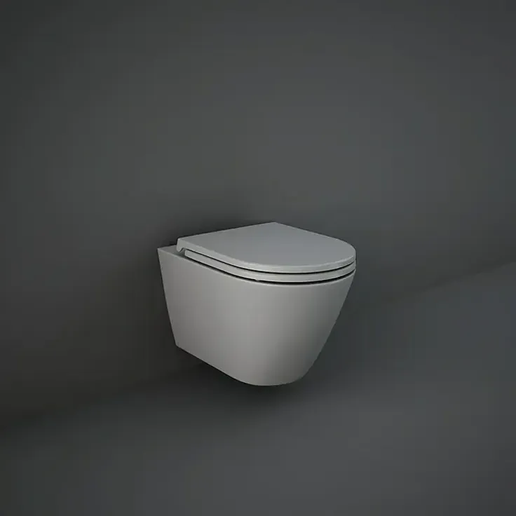 RAK Ceramics Feeling Wand-WC, spülrandlos, Tiefspül-WC, waagerechter Abgang, grau, matt