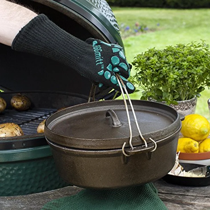 Big Green Egg AC6412 Hitzebeständiger Eierhandschuh, Schwarz, bis 246 °C, extra lang, strukturierte Silikon-Oberfläche – Bild 2