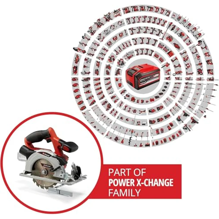 Einhell Akku-Handkreissäge TE-CS 18-150 Li-Solo Power X-Change PXC (18 V, Li-Ion, D150 x D10 mm Sägeblatt, Schnitttiefe + Neigungswinkel werkzeuglos einstellbar, LEDs, ohne Akku und Ladegerät) – Bild 2