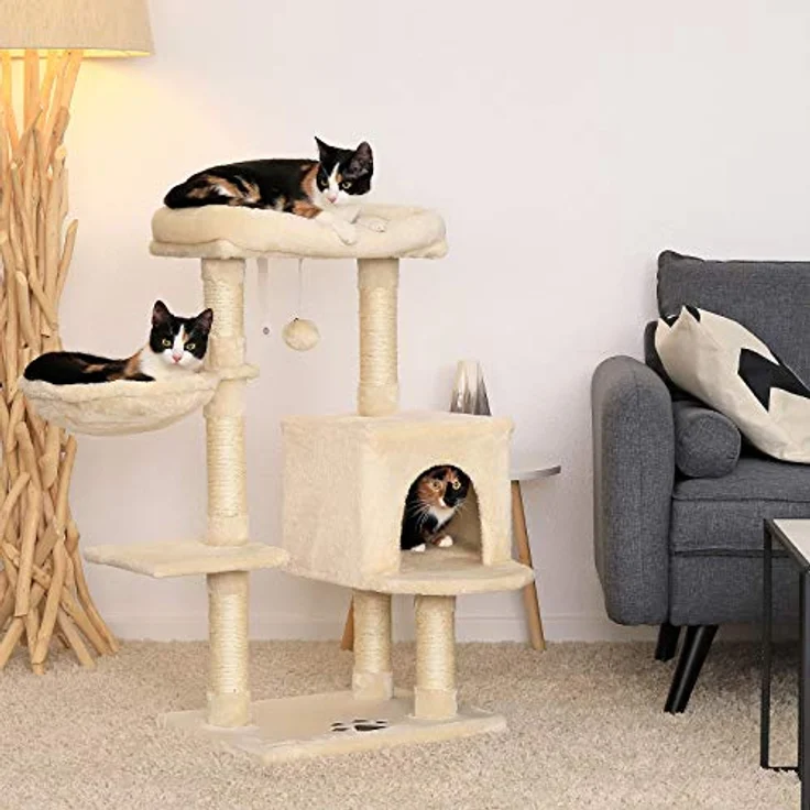 lionto Kratzbaum Kletterbaum Katzenkratzbaum Katzenbaum Höhe 93 cm, beige – Bild 2