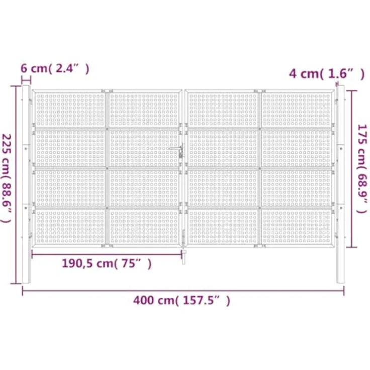 vidaXL Gartentor Stahl in Anthrazit, 400 x 225 cm, abschließbares Design – Bild 6