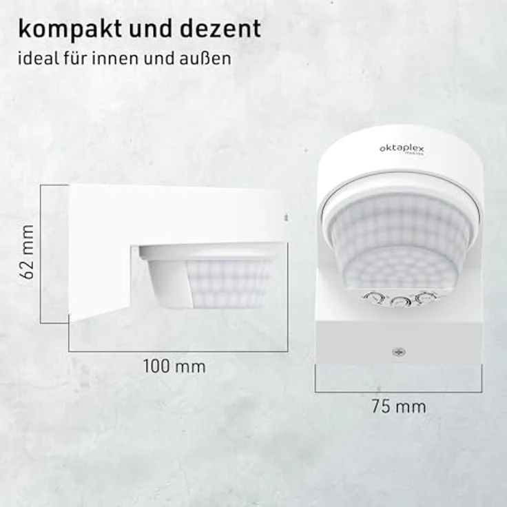 Oktaplex lighting Eva Bewegungsmelder, Außen-IP65, 240 Grad, 14 m Infrarot Sensor mit Eckhalterung, weiß – Bild 6