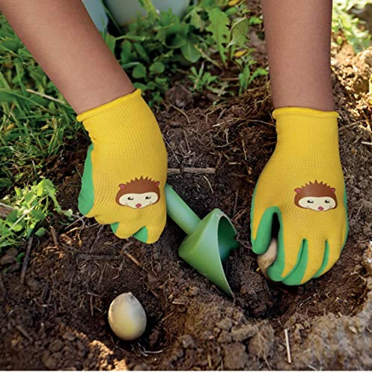 Spontex Gartenzwerg Handschuhe, Gartenhandschuhe für Kinder, ideal für das Spielen und Arbeiten im Garten, mit Nitrilbeschichtung, Igelmotiv, 1 Paar, 7-8 Jahre – Bild 5