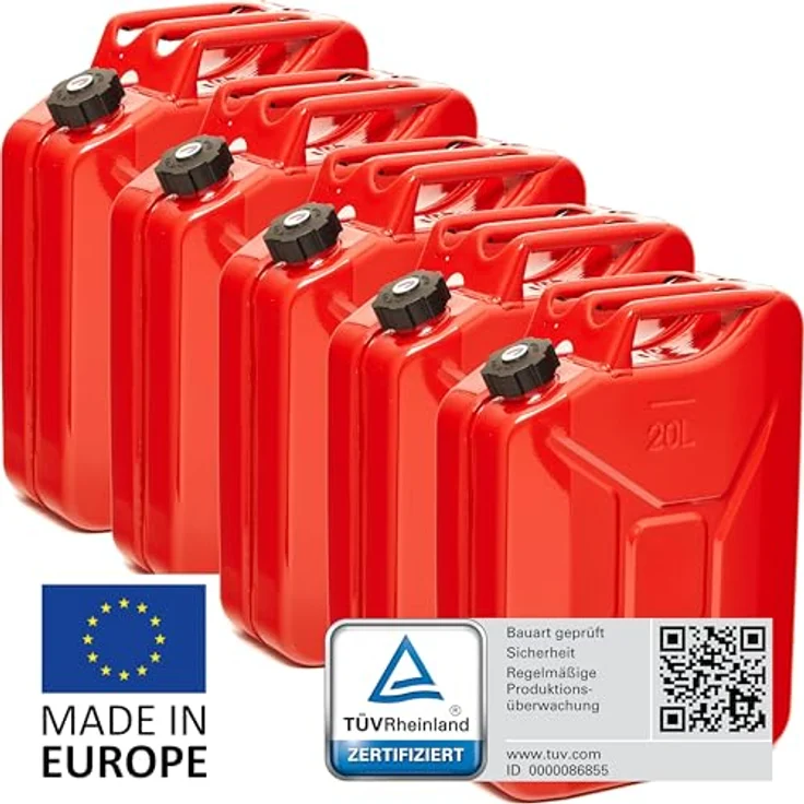 BW® Benzinkanister Metall 20 Liter, Rot RAL 3000, TÜV-geprüft, UN-zugelassen, 0,9mm Stahl, mit Schraubverschluss, für Benzin und Diesel – Bild 2