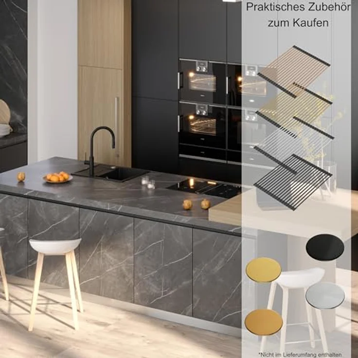 QUADRON MORGAN 116 Granit Küchenspüle, Einzelbecken mit Abtropffläche, 62 x 50 x 22 cm, Farbe: Weiß & Stahl, stoß- und kratzfest, fleckenbeständig, hygienisch und pflegeleicht – Bild 4