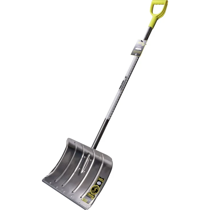 Freund Victoria Alu-Schneeschieber Reflection, 50 cm breit, rippenverstärkt, mit neongelbem Kunststoff-D-Griff und lichtreflektierender Stielummantelung