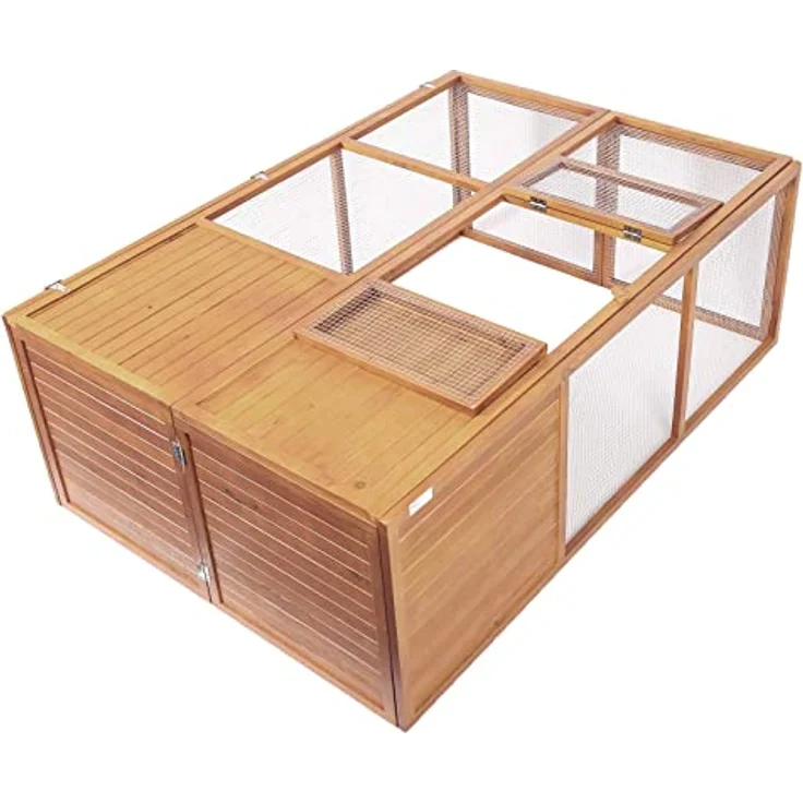 Wiltec Klappbarer Kleintierstall 153 x 110 x 55 cm, Hasenstall aus Tannenholz mit Drahtgitter, Kaninchenstall Freigehege, Freilauf Gehege in Naturholzoptik – Bild 2