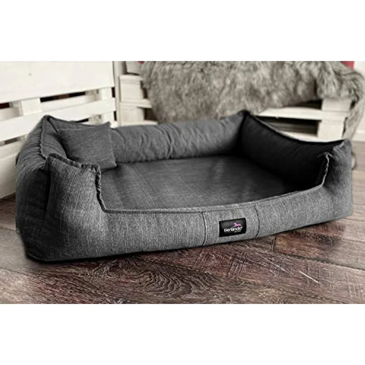 tierlando® Scarlett Orthopädisches Hundebett aus edlem Stoff | Modern und Elegant | ~ inkl. Matratzenschoner ~ | M+ (90x75 cm) | 40 Anthrazit