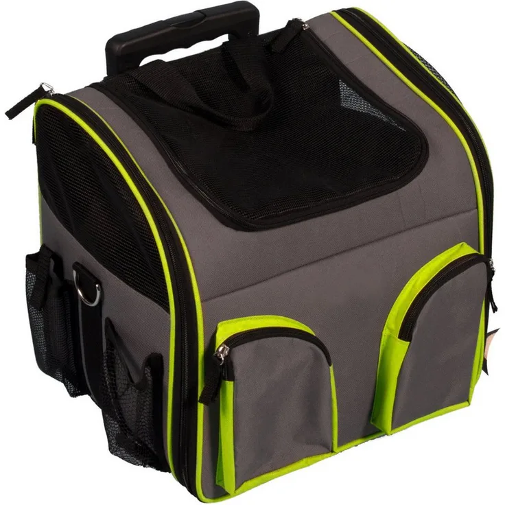 Flamingo Hunde-Transportbox Trolley Fluo, mit Kurzleine und ausziehbarem Griff, blau