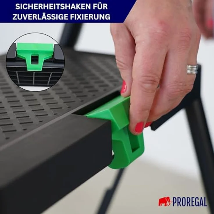 PROREGAL® Trittleiter Profi-Stehleiter, klappbar, 5 Stufen, Traglast 150 kg, robuste Stahlkonstruktion, Kunststoffstufen, Matt Schwarz – Bild 8