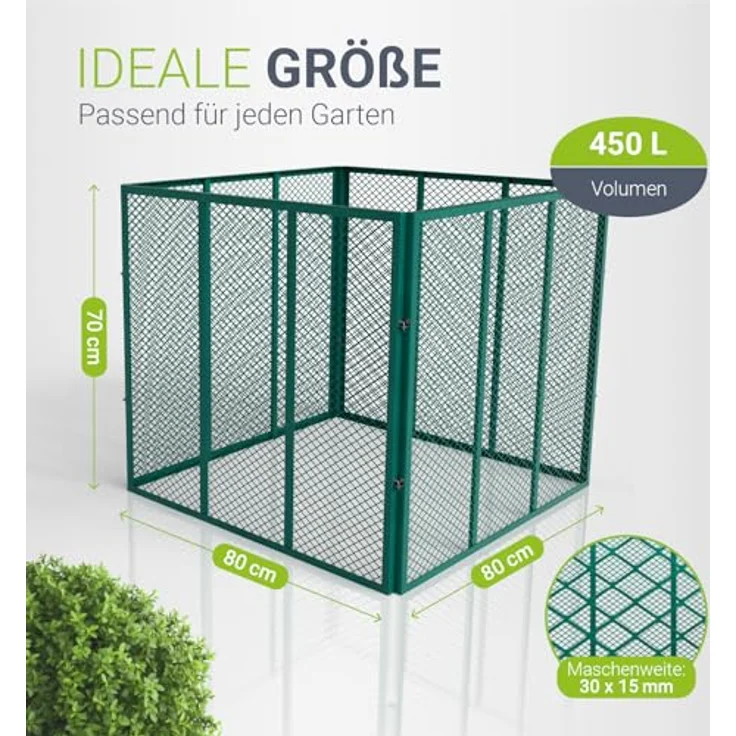Juskys Metall Komposter 450 L, verzinkter & pulverbeschichteter Stahl, wetterfest, optimale Belüftung durch Gitterrahmen – Dunkelgrün – Bild 3