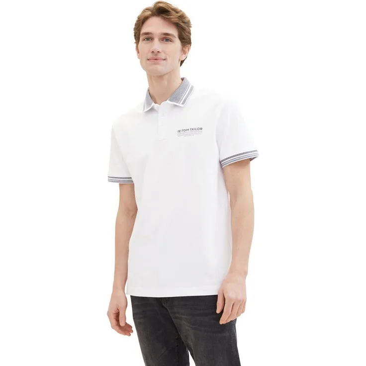TOM TAILOR Poloshirt mit Logo-Schriftzug auf der Brust, Baumwollmischung, weich auf der Haut, basic geschnitten