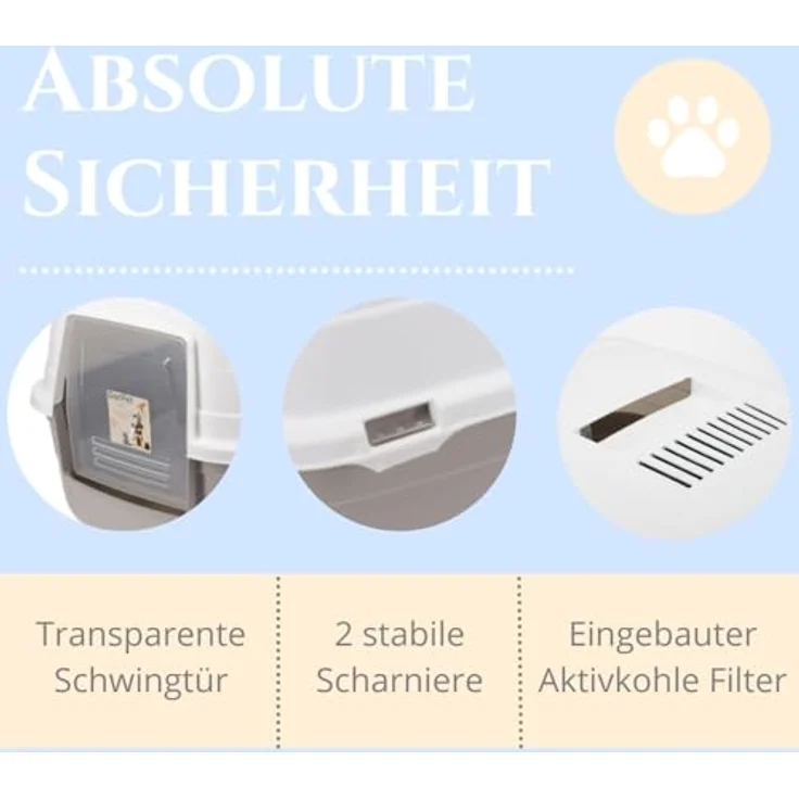 GarPet Katzenklo mit Deckel Aktivkohlefilter grau modernes Design, Katzentoilette mit transparenter Schwingtür – Bild 4