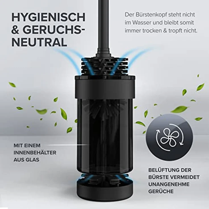 ovimar Toilettenbürste Finnkona | schwarz | Wandhalterung ohne Bohren | Silikon Klobürste | Belüftungsfunktion | zum Kleben | aus pulverbeschichtetem Edelstahl | WC Bürstenkopf wechselbar – Bild 3