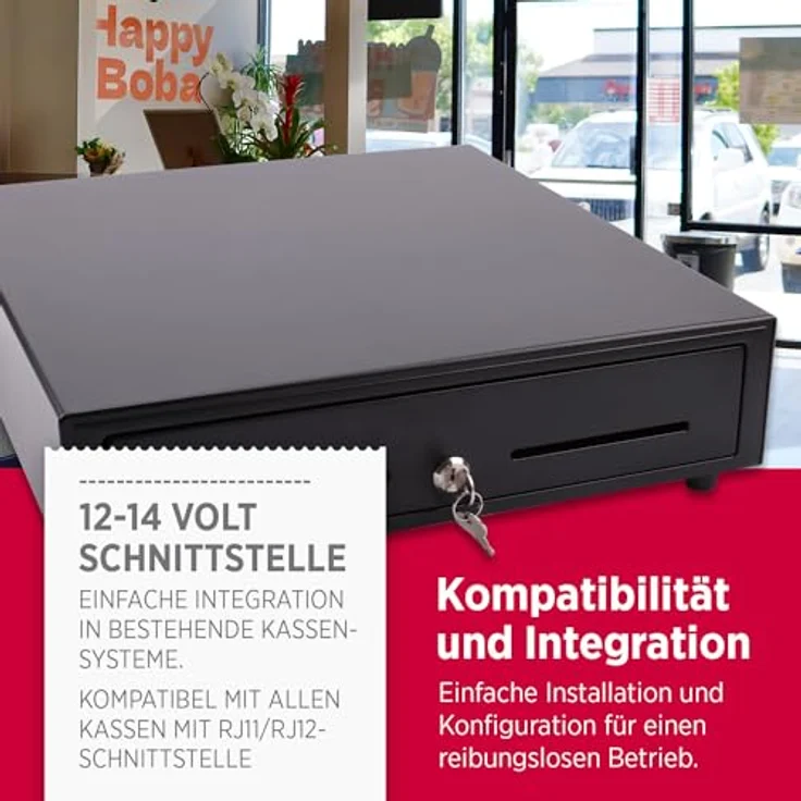 Olympia LD 410A Kassenschublade | Abschließbare Geldkassette mit Einwurfschlitz | 8 Münz- & 4 Scheinfächer + RJ12-kompatibel | Metallgeldbox für Handel & Gastronomie, Schwarz – Bild 3
