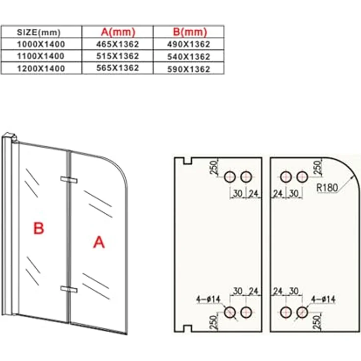 Badplaats B.V. Badewanne Austin 100 x 140 cm, 5mm Sicherheitsglas mit Nanobeschichtung und drehbarem Aluminiumprofil – Bild 5