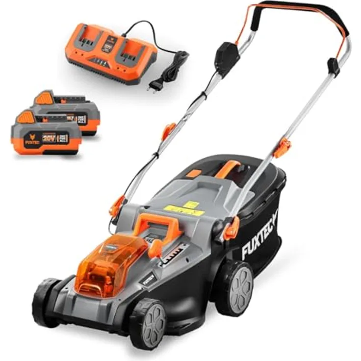 Fuxtec Akku Rasenmäher 40V (2x20V) E2RM43- 43cm Schnittbreite, variable Schnitthöhe, Elektrorasenmäher, kabellos (Grün)