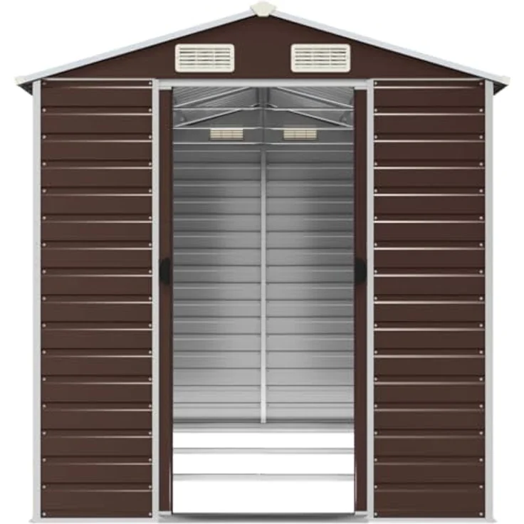 vidaXL Gerätehaus, Gartenhaus mit Schrägdach Griffe, Gartenschuppen Schuppen mit Stauraum, Geräteschuppen Metallschuppen, Braun 191x300x198 cm Verzinkter Stahl – Bild 5